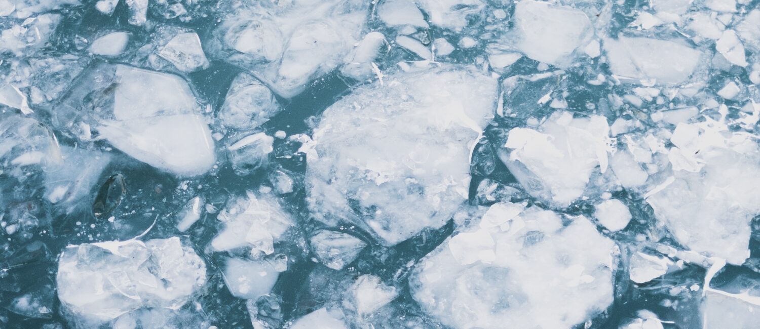 Broken ice on the surface of a lake